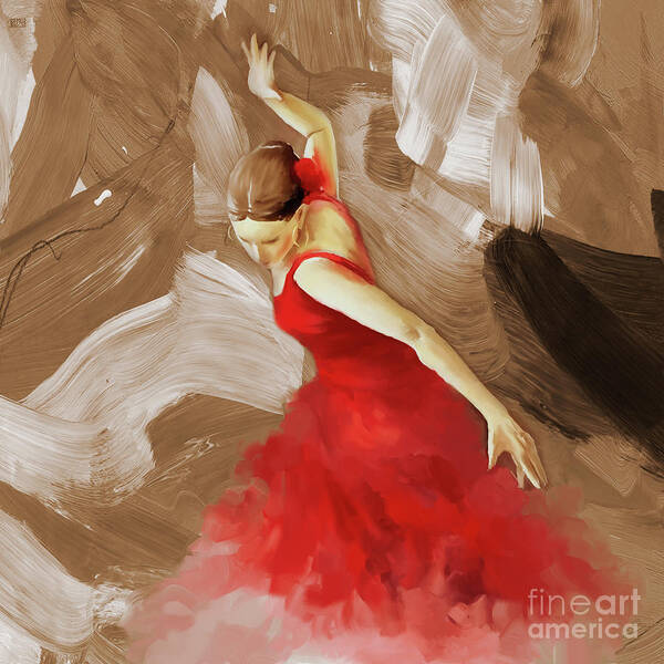 Flamenco Poster featuring the painting Flamenco dance women 02 by Gull G