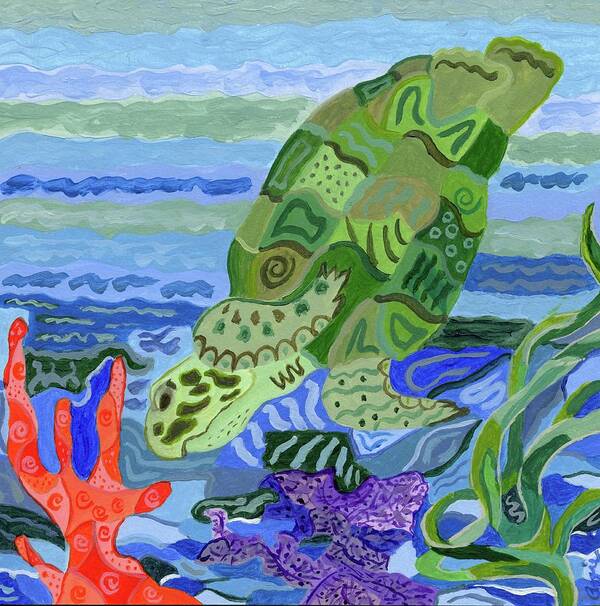Underwater Poster featuring the painting Flip the Sea Turtle by Stephanie Agliano