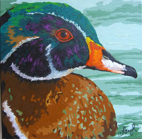 Wood Duck Poster featuring the painting Floating Jewel by Cheryl Bowman