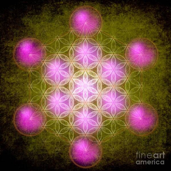 Sacred Geometry Poster featuring the digital art Flower of Life in green by Alexa Szlavics