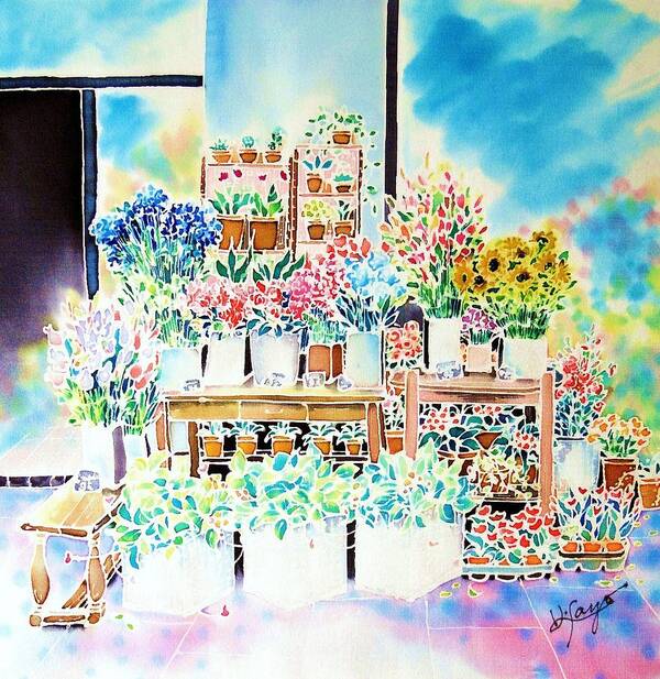 Flower Poster featuring the painting Flower shop in Paris by Hisayo OHTA