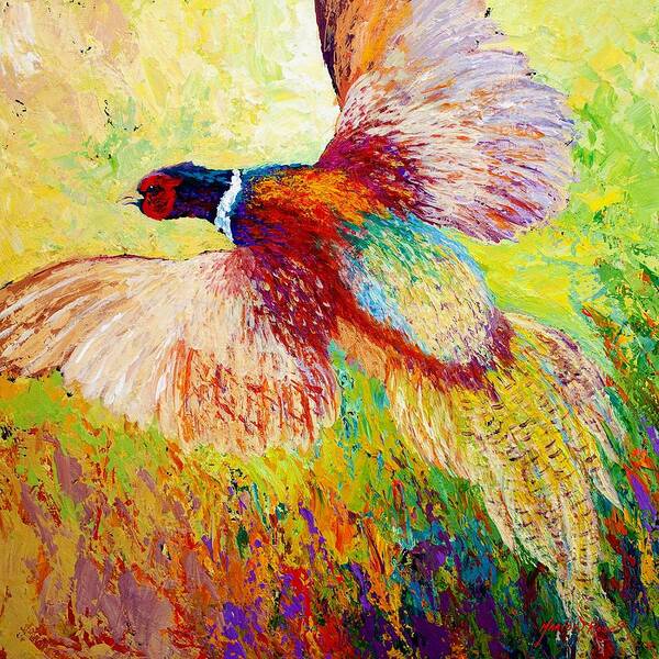 Pheasant Poster featuring the painting Flushed - Pheasant by Marion Rose