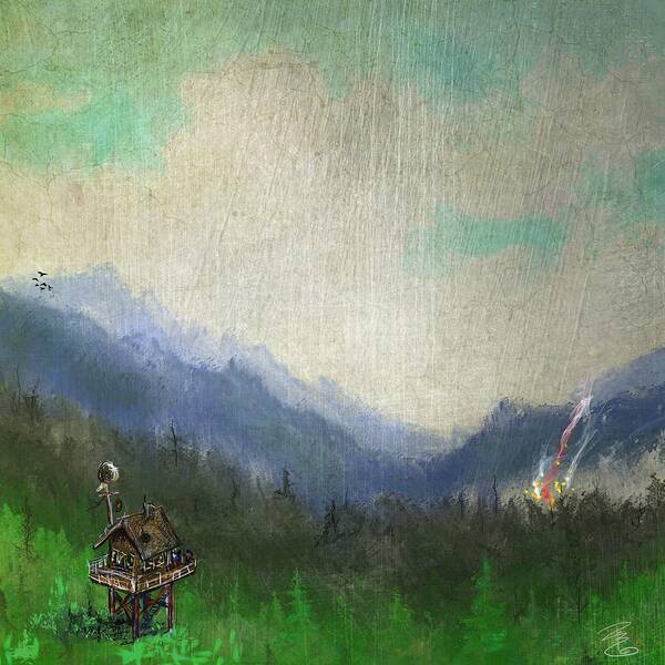 Cloud Poster featuring the digital art Forest fire lookout by Debra Baldwin