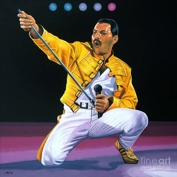 Freddie Mercury Poster featuring the painting Freddie Mercury Live by Paul Meijering