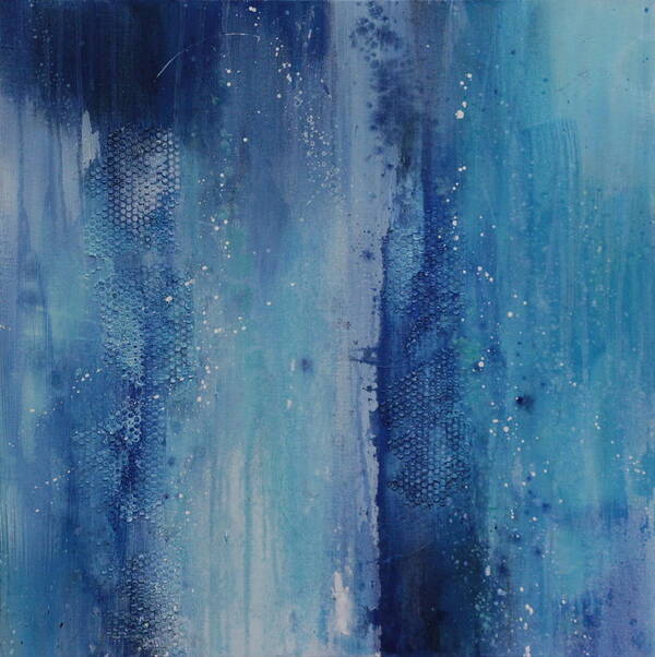 Mixed Media Abstract Textured Contemporary Acrylic Painting On Canvas In Blues Poster featuring the painting Freezing Rain #2 by Lauren Petit