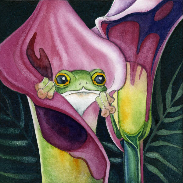  Poster featuring the painting Frog in Pink Calla Lily by Lyse Anthony