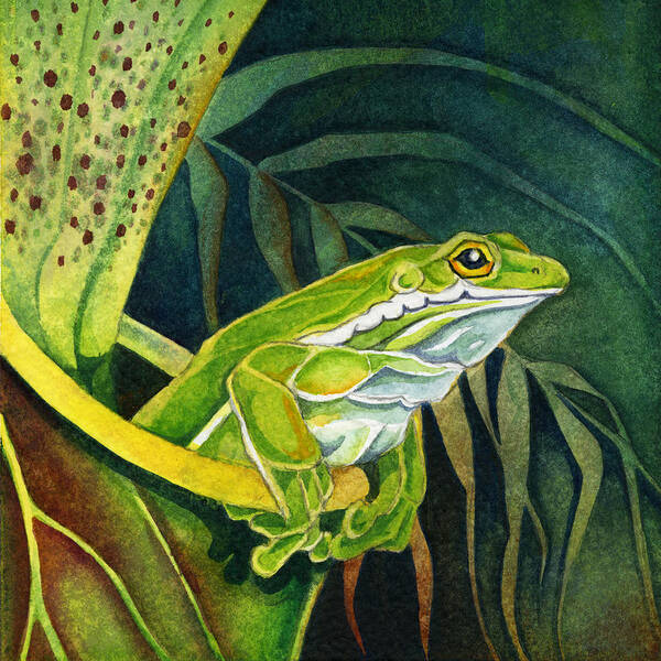  Poster featuring the painting Frog In Pitcher Plant by Lyse Anthony