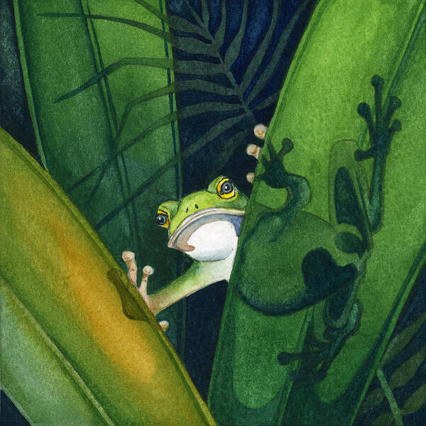  Poster featuring the painting Frog Small Peek by Lyse Anthony