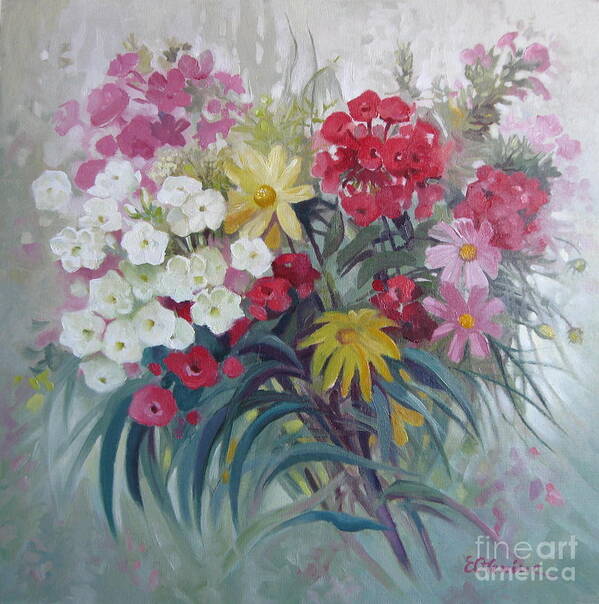 Phlox Poster featuring the painting From the Margaret garden by Elena Oleniuc