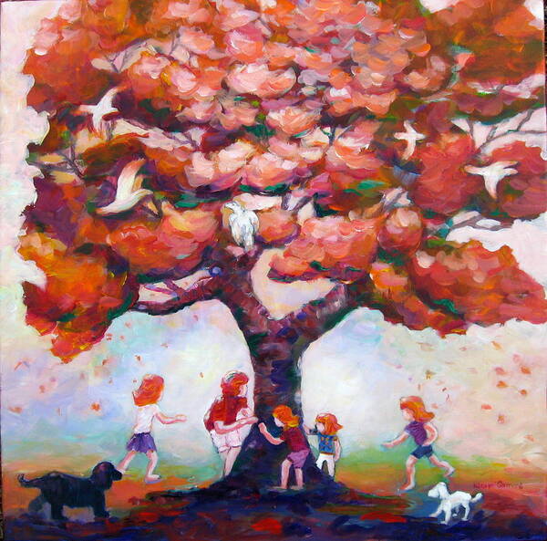 Colorful Poster featuring the painting Fun around Our Favorite Tree by Naomi Gerrard