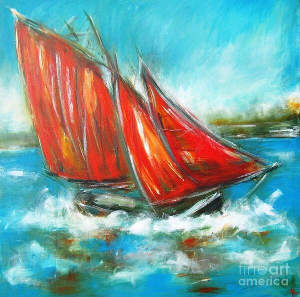 Galway Hooker Poster featuring the painting Paintings of Galway hooker on galway bay - see www.pxi-art.com by Mary Cahalan Lee - aka PIXI