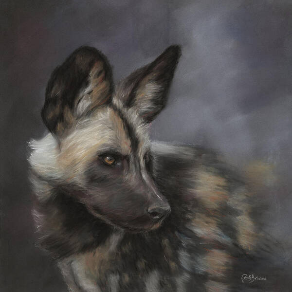 African Painted Dog Poster featuring the pastel Gazing by Kirsty Rebecca