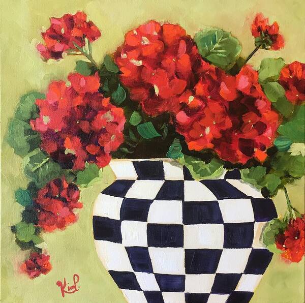 Red Geraniums Poster featuring the painting Geraniums I by Kim Peterson