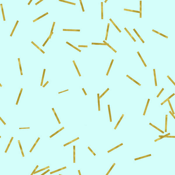 Stix Poster featuring the digital art Glitter confetti on aqua gold pick up sticks pattern by Tina Lavoie
