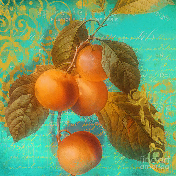 Apricots Poster featuring the painting Glowing Fruits Peaches by Mindy Sommers