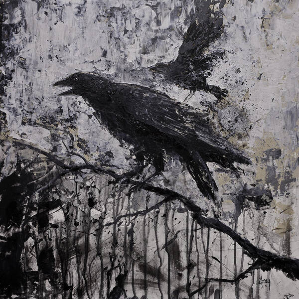 Raven Painting Poster featuring the painting Gothic Raven Crow Painting by Gray Artus
