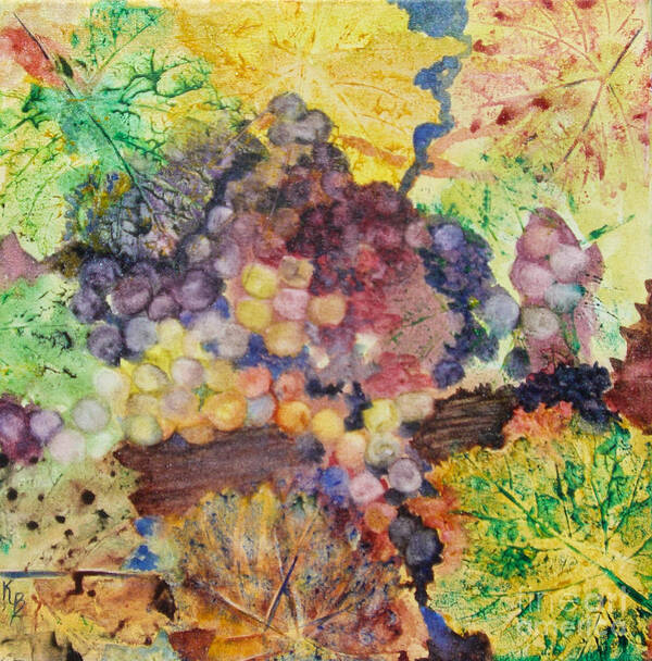 Grapes Poster featuring the painting Grapes and Leaves II by Karen Fleschler