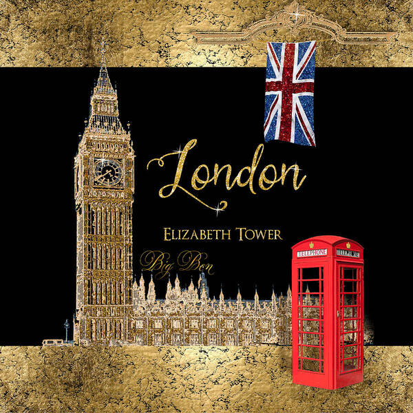 London Poster featuring the painting Great Cities London - Big Ben British Phone booth by Audrey Jeanne Roberts