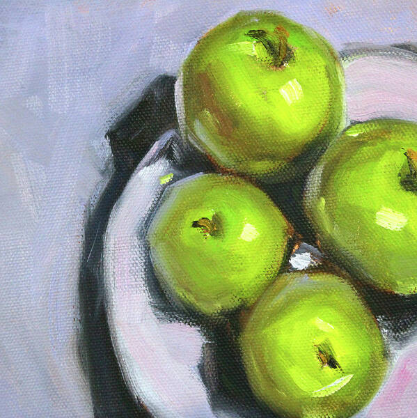 Green Apples Poster featuring the painting Green Apple Plate by Nancy Merkle