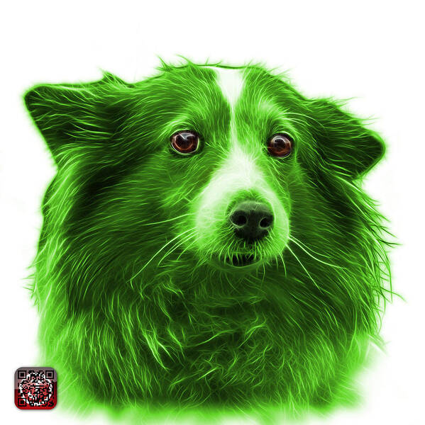 Sheltie Poster featuring the mixed media Green Shetland Sheepdog Dog Art 9973 - WB by James Ahn