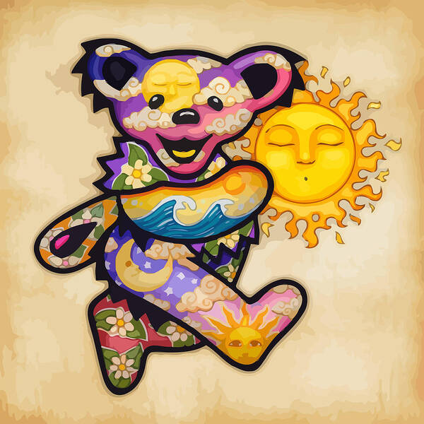 Grateful Dead Poster featuring the digital art Happy Bear and Sun by The Bear