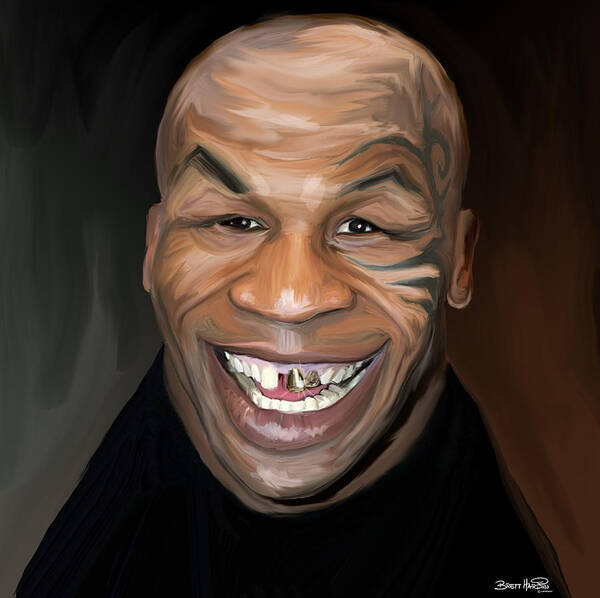 Mike Tyson Iron Teeth Gold Tattoo Smile Boxer Poster featuring the painting Happy Iron Mike Tyson by Brett Hardin