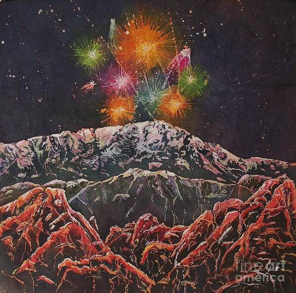 Fireworks Poster featuring the mixed media Happy New Year From America's Mountain by Carol Losinski Naylor