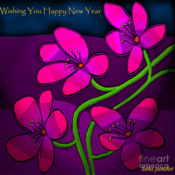 Flowers Greeting Card Poster featuring the digital art Happy New Year by Latha Gokuldas Panicker