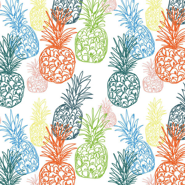 Pineapple Poster featuring the digital art Happy Pineapple- Art by Linda Woods by Linda Woods