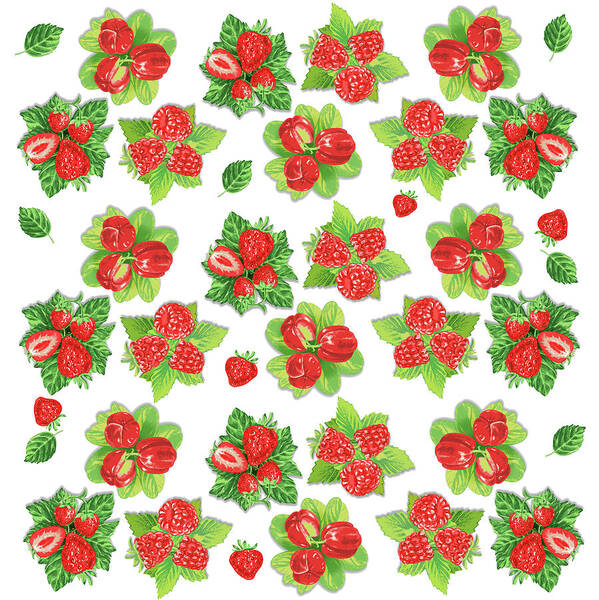 Strawberries Poster featuring the digital art Happy Red Berries Pattern by Irina Sztukowski