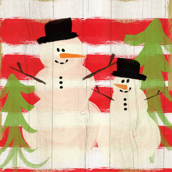 Snowman Poster featuring the painting Happy Snowmen- Art by Linda Woods by Linda Woods