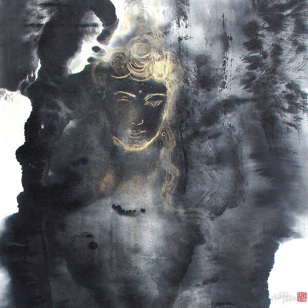 Heart Poster featuring the painting Heart Sutra 1-1 Guan Yin Bodhisattva-Arttopan Zen Chinese wash splash ink freehand brushwork by Artto Pan