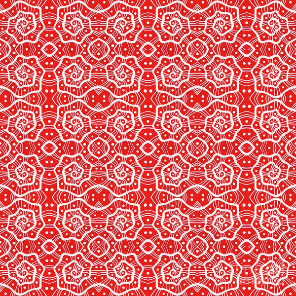 Red Poster featuring the mixed media Helices in Red and White by Julia Khoroshikh