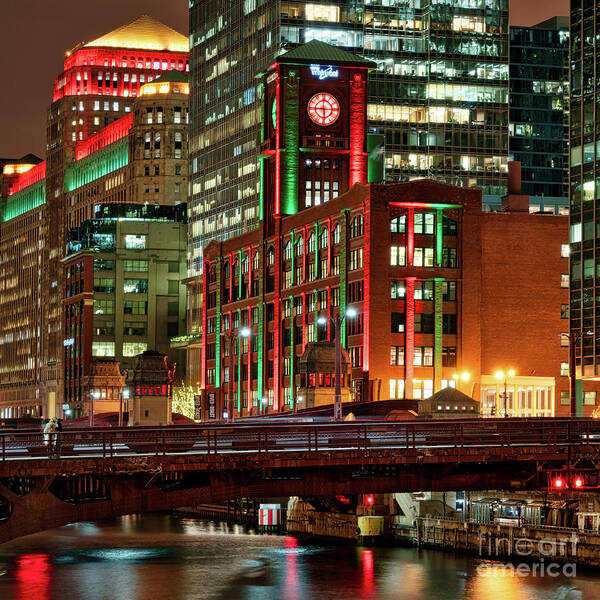 Chicago Poster featuring the photograph Holiday colors along Chicago River by Izet Kapetanovic