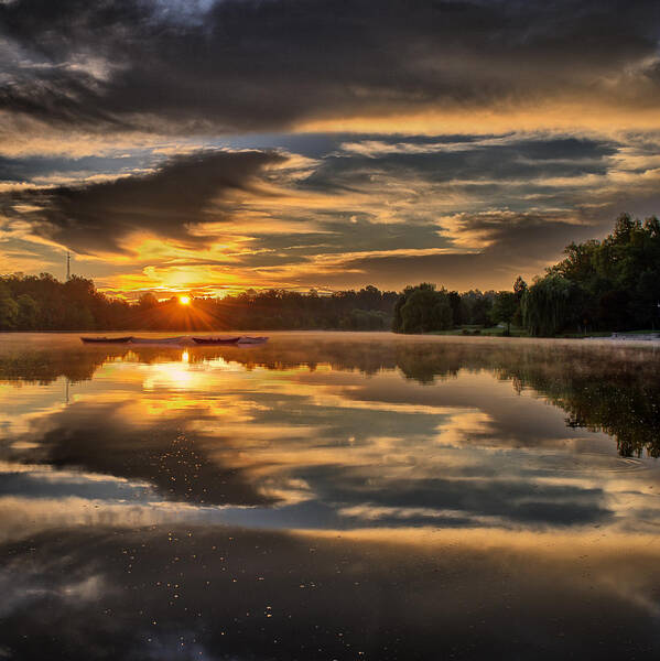 Lake Poster featuring the photograph Hoyt Lake Sunrise - Square by Chris Bordeleau