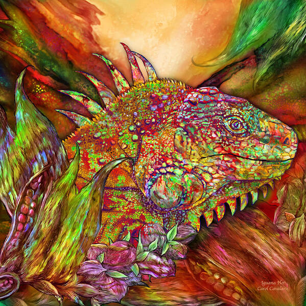 Icarol Cavalaris Poster featuring the mixed media Iguana Hot by Carol Cavalaris