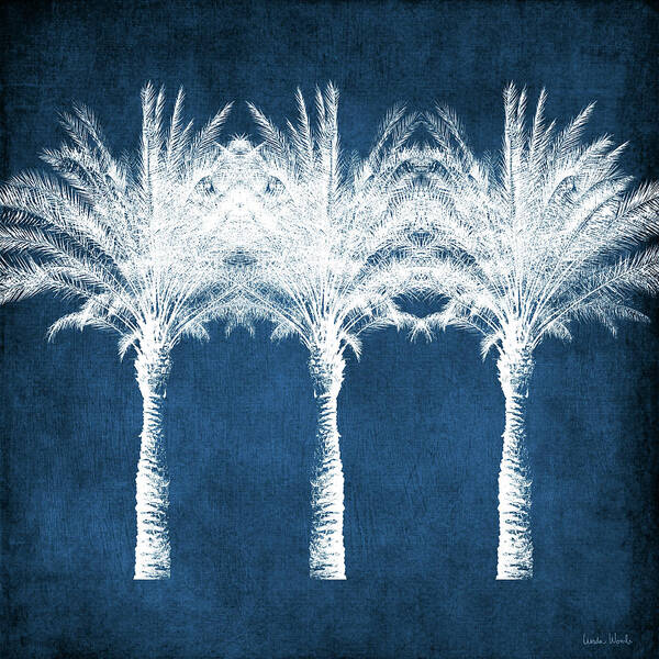 Palm Tree Poster featuring the mixed media Indigo And White Palm Trees- Art by Linda Woods by Linda Woods