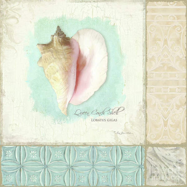 Queen Conch Shell Poster featuring the painting Inspired Coast Collage - Queen Conch Shell Tile Patterns by Audrey Jeanne Roberts