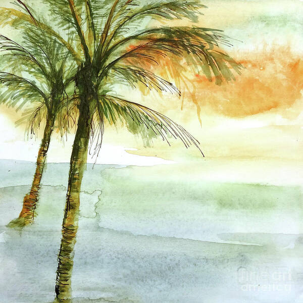Original Watercolors Poster featuring the painting Island Sunset II by Chris Paschke