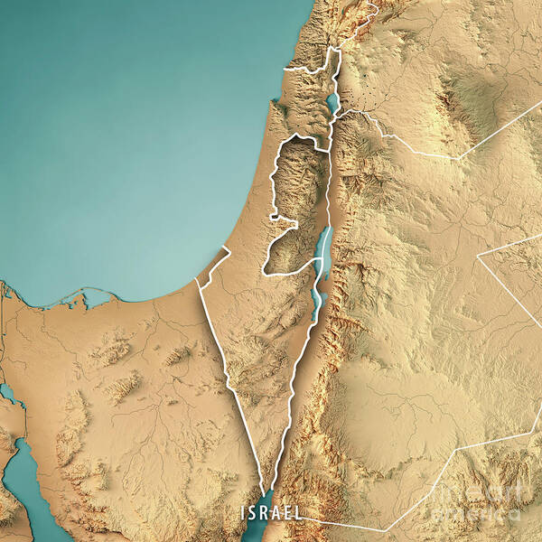 Israel Poster featuring the digital art Israel Country 3D Render Topographic Map Border by Frank Ramspott