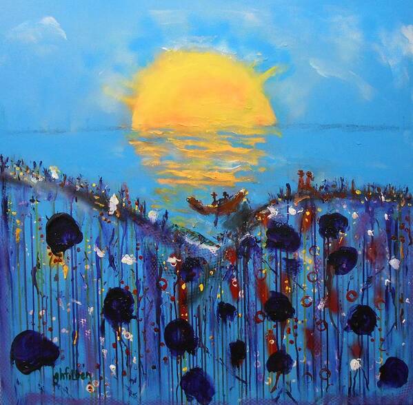 Abstract Poster featuring the painting Lover's Sunset Flower Garden by GH FiLben
