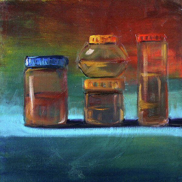 Glass Jars Still Life Painting Poster featuring the painting Jars Still Life Painting by Nancy Merkle