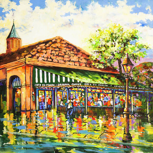 Cafe Du Monde Poster featuring the painting Jazz at Cafe du Monde by Dianne Parks