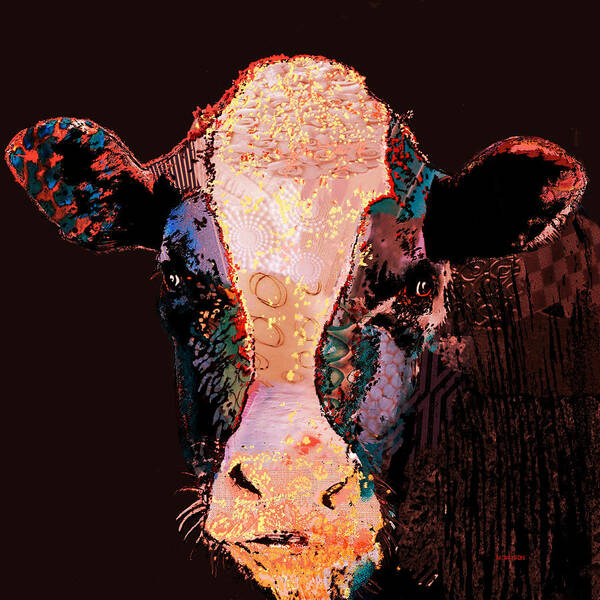 Cow Prints Digital Art Poster featuring the digital art Jemima the cow by Marlene Watson