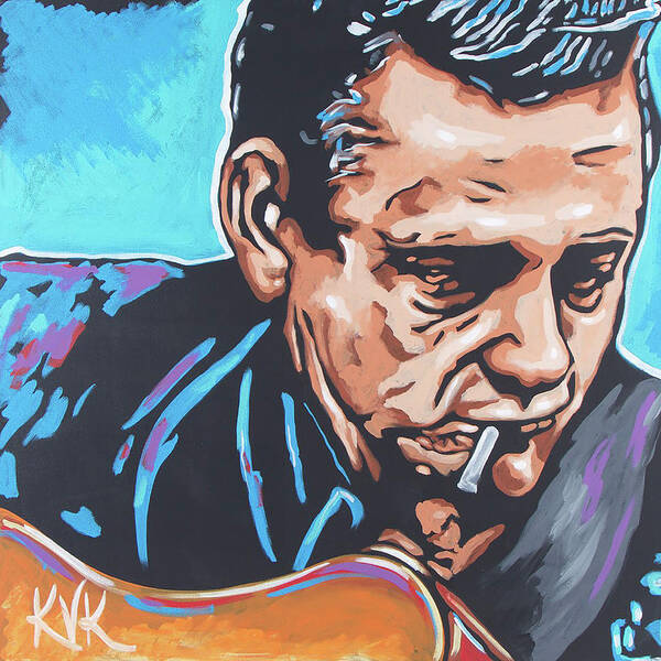 Johnny Cash Art Poster featuring the painting Johnny Cash by Katia Von Kral