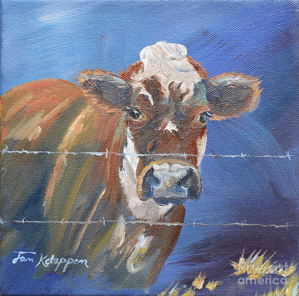 Cow Poster featuring the painting Just a Big Happy Cow on a Little Square Canvas by Jan Dappen