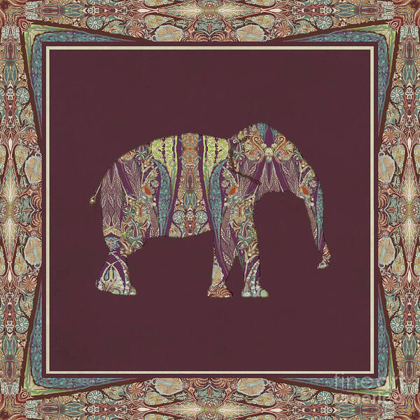 Purple Poster featuring the painting Kashmir Patterned Elephant 2 - Boho Tribal Home Decor by Audrey Jeanne Roberts