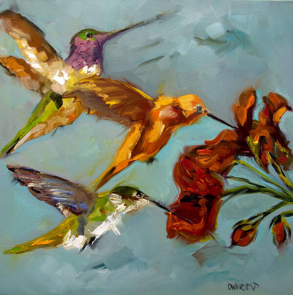 Humming Bird Poster featuring the painting Kathy's Humming Birds by Diane Whitehead