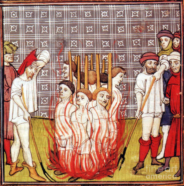 History Poster featuring the photograph Knights Templar Burned At Stake, 1307 by Science Source