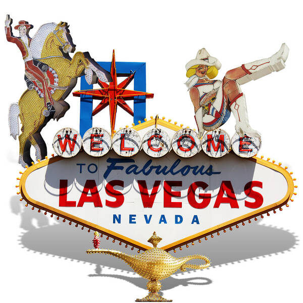 Las Vegas Poster featuring the mixed media Las Vegas Symbolic Sign on White by Gravityx9 Designs